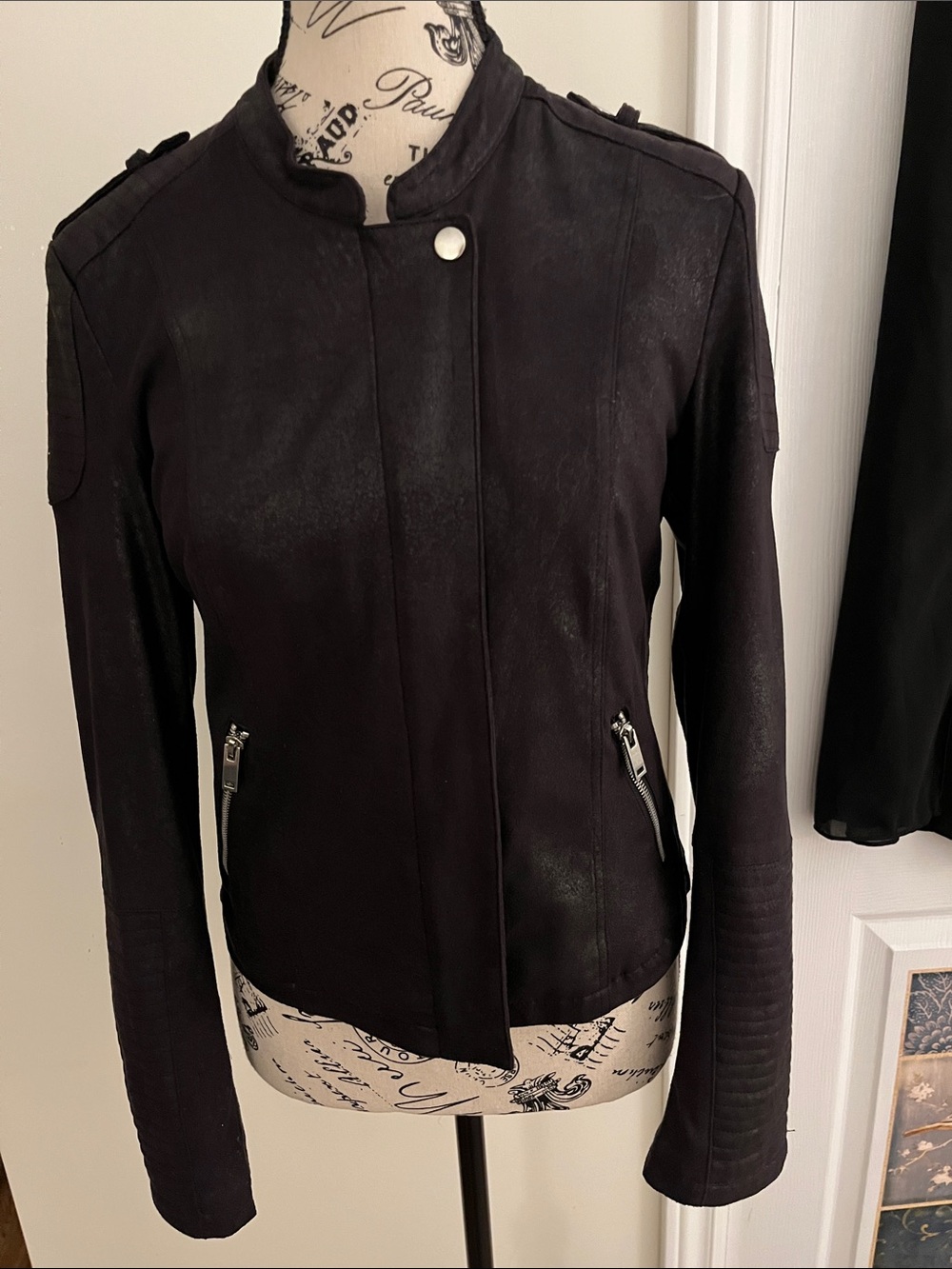 Dex Black Leather Moto Jacket with Zip Pockets
